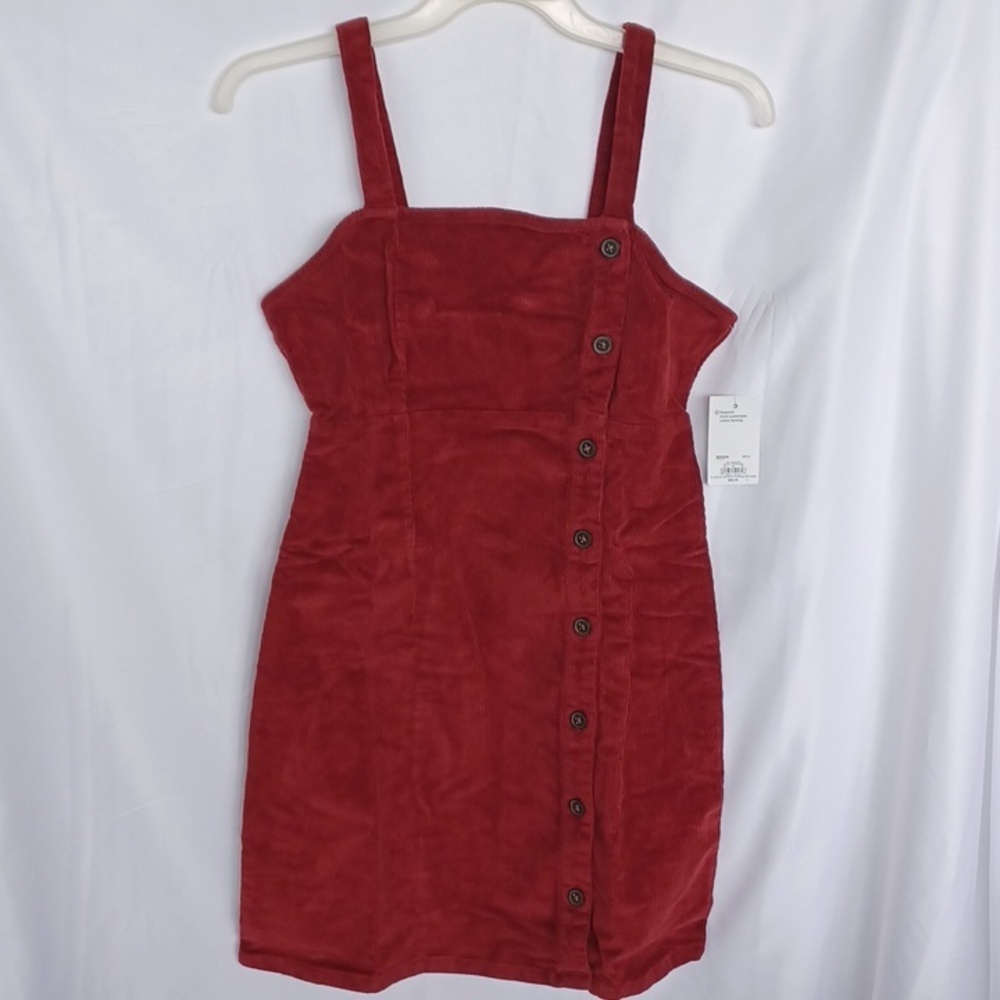 SO Cotton Button Strap Pinafore Dress, Rust - Picture 2 of 8